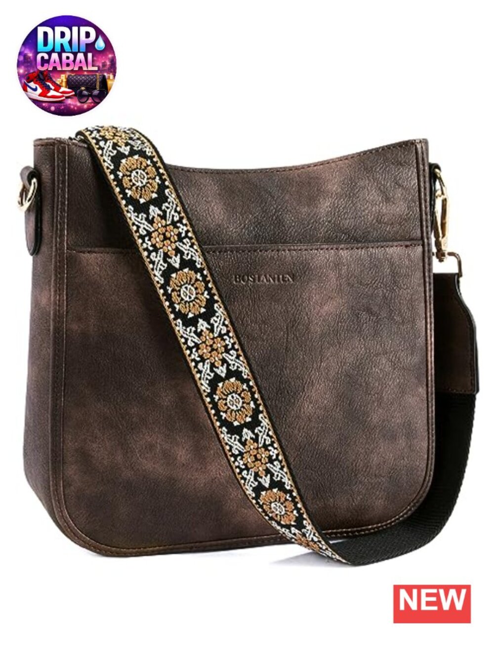 Vegan Leather Crossbody Bag Wide Guitar Strap Hobo Purse